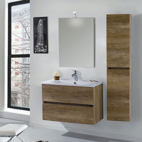 Mobile da Bagno Sospeso con Colonna Mazzoni Maiorca Light Noce Chiaro Frassinato P18x70 cm