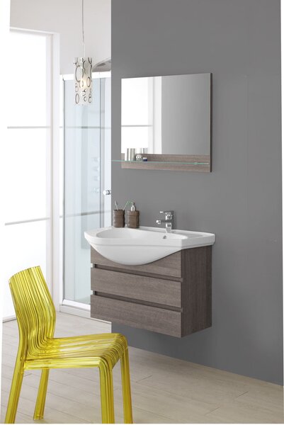 Mobile da Bagno Sospeso Rovere Scuro Composizione Bagno 80Cm Magnum