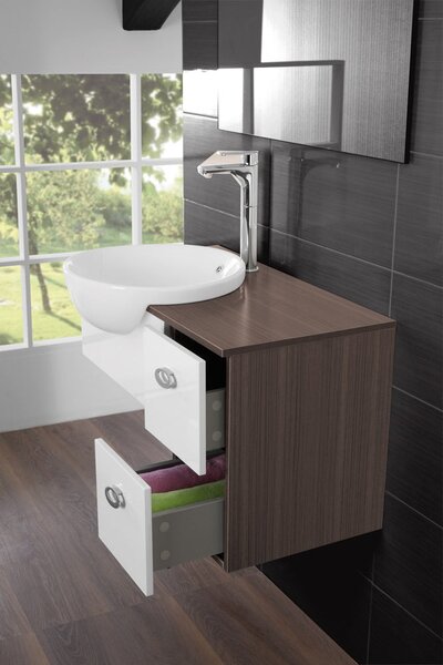 Mobile da Bagno Sospeso Marrone e Bianco Composizione 80Cm