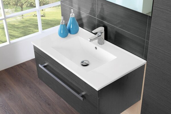 Mobile da Bagno Sospeso Nero Carta Composizione in Mdf 80Cm