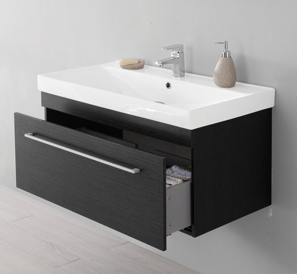Mobile da Bagno Sospeso Grigio Composizione in Mdf 90Cm