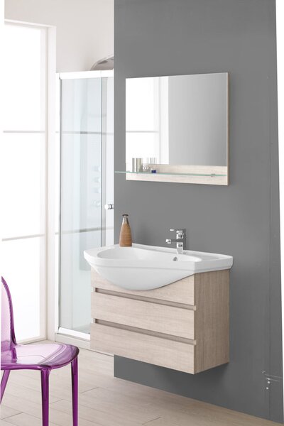 Mobile da Bagno Sospeso Rovere Chiaro Composizione Bagno 80Cm Magnum