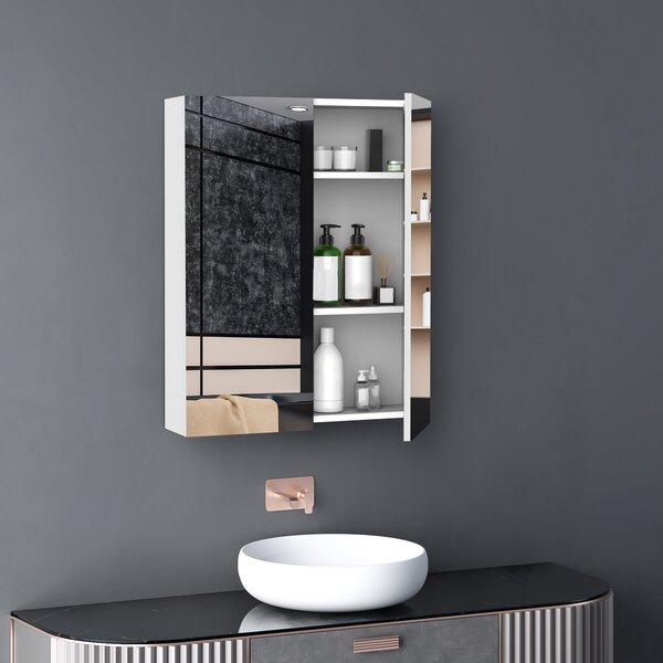 Pensile da Bagno 2 Ante Specchio in MDF 60x15x75 cm Morning Bianco