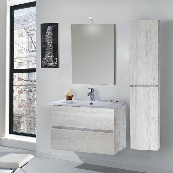 Mobile da Bagno Sospeso con Colonna Mazzoni Maiorca Light Bianco Frassinato P18x70 cm