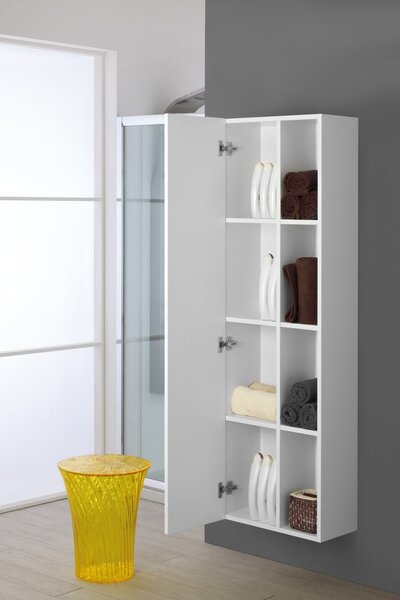 Mobile da Bagno Pensile Sospeso 50X26X160Cm Bianco C/Specchio