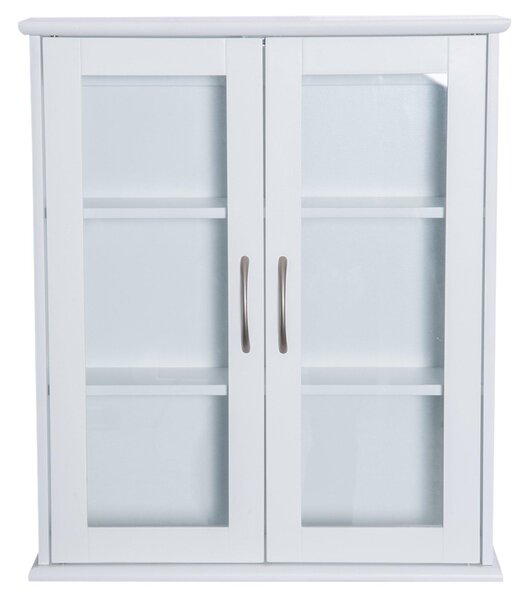 Armadietto Portaoggetti da Parete per Bagno e Cucina 3 Ripiani in Legno Bianco 53.5x16x62.5 cm
