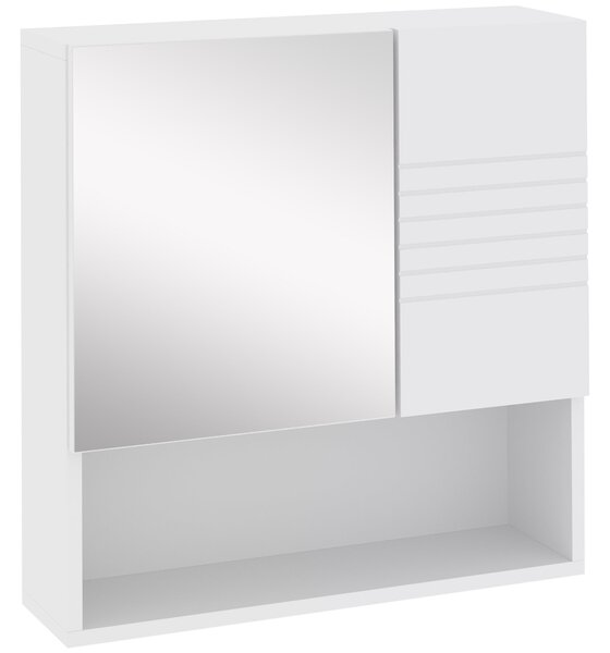 Pensile da Bagno con Specchiera 54x15x55 cm Ripiani Regolabili Bianco