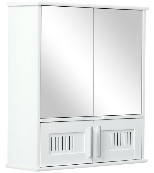 Pensile da Bagno 55x17.5x60 cm con Antine a Specchio Bianco