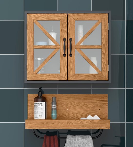 Pensile Bagno Mobiletto 2 Ante e Mensola con Portasciugamani