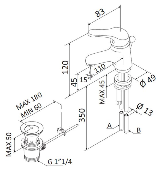 Rubinetto Miscelatore Monocomando Lavabo in Ottone Mariani Epic Cromato