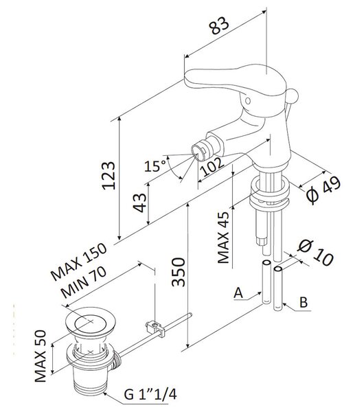 Rubinetto Miscelatore Monocomando Bidet in Ottone Mariani Epic Cromato