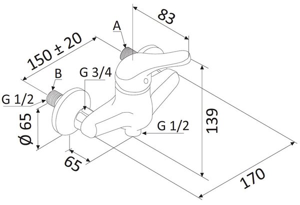 Rubinetto Miscelatore Monocomando Doccia Esterno in Ottone Mariani Epic Cromato