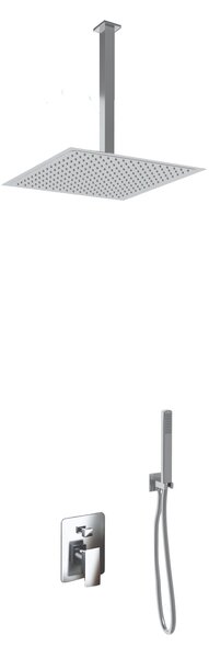 Kit Doccia Soffione Doccino e Miscelatore in Acciaio Inox 40x40 cm da Soffitto Square