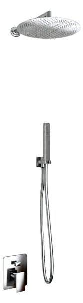 Kit Doccia Soffione Doccino e Miscelatore in Acciaio Inox Ø25 cm da Parete Round