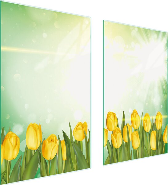Piatti copripiano cottura 2 pezzi 75x52 Vetroceramica copripiano cottura vetro tagliere tulipani giallo