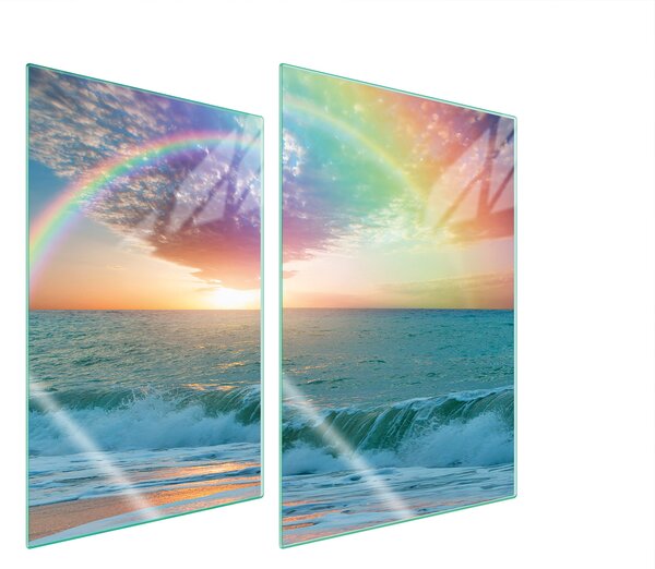 Piastre copri fornelli 2 pezzi 35x52 Copri piano cottura in Vetroceramica tagliere in vetro arcobaleno mare