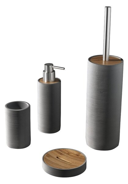 Set 4 Accessori da Bagno in Resina TFT Accessories Grigio e Bambù
