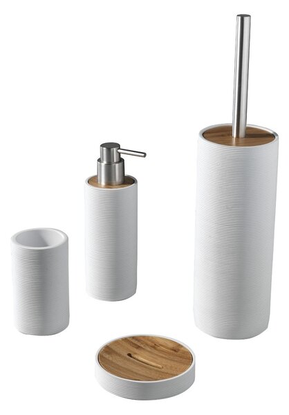 Set 4 Accessori da Bagno in Resina TFT Accessories Bianco Rigato e Bambù