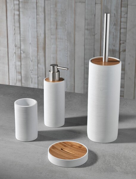 Set 4 Accessori da Bagno in Resina TFT Accessories Bianco Rigato e Bambù