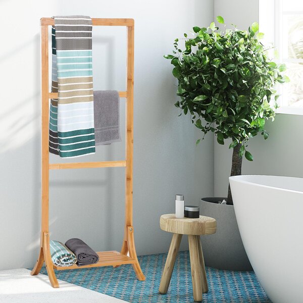 Piantana Portasciugamani con 3 Bracci in Bambù Naturale 40.5x28x104 cm