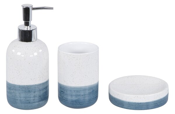 Set 3 Accessori da Bagno in Ceramica Bianco-Blu