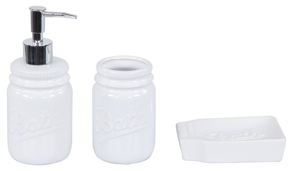 Set 3 Accessori da Bagno in Ceramica Bianco