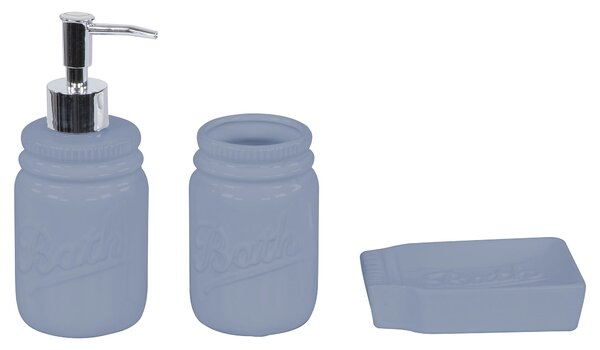 Set 3 Accessori da Bagno in Ceramica Azzurro