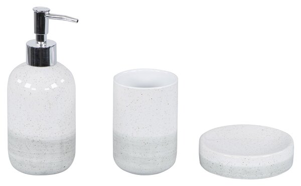 Set 3 Accessori da Bagno in Ceramica Bianco-Grigio