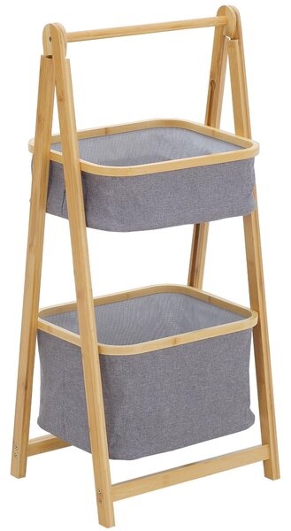 2 Cestini in Tessuto con Supporto Pieghevole 45x35x98 cm in Bambù Grigio