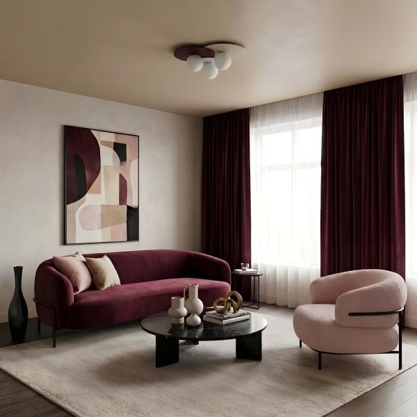 Plafoniera FLAT 3xE27/15W/230V 55x60 cm beige/crema/bordeaux