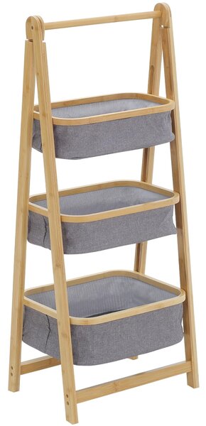 3 Cestini in Tessuto con Supporto Pieghevole 45x31,5x108 cm in Bambù Grigio