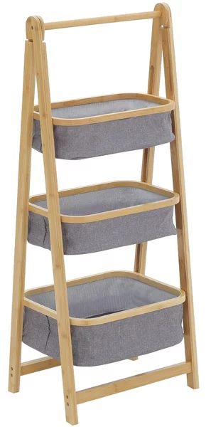 3 Cestini in Tessuto con Supporto Pieghevole 45x31,5x108 cm in Bambù Grigio