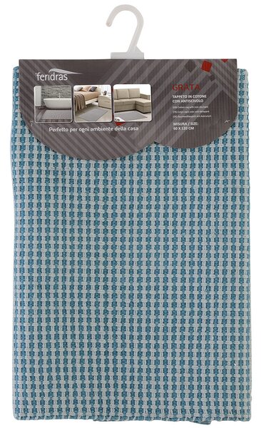 Tappeto Bagno in Cotone con Antiscivolo Azzurro Feridras Grata 50x90 cm