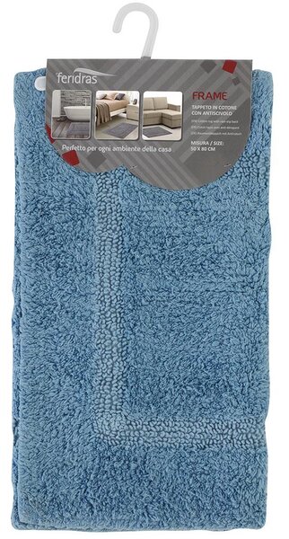 Tappeto Bagno in Cotone con Antiscivolo Azzurro Feridras Frame 50x80 cm