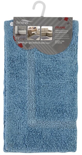 Tappeto Bagno in Cotone con Antiscivolo Azzurro Feridras Frame 50x80 cm