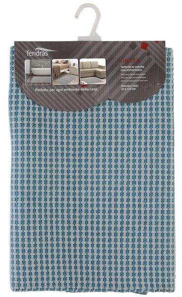 Tappeto Bagno in Cotone con Antiscivolo Azzurro Feridras Grata 50x90 cm