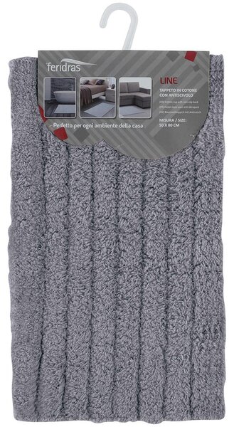 Tappeto Bagno in Cotone con Antiscivolo Grigio Feridras Line 50x80 cm