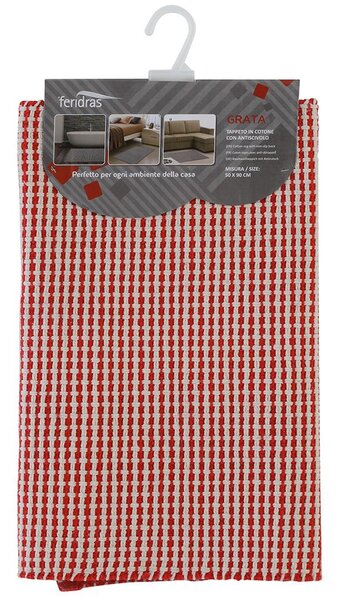 Tappeto Bagno in Cotone con Antiscivolo Rosso Feridras Grata 50x90 cm