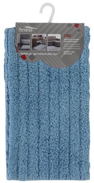 Tappeto Bagno in Cotone con Antiscivolo Azzurro Feridras Line 50x80 cm