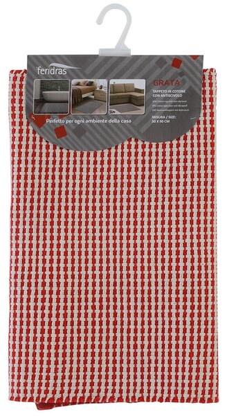 Tappeto Bagno in Cotone con Antiscivolo Rosso Feridras Grata 50x90 cm