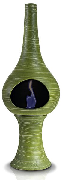 Camino a Bioetanolo da Pavimento in Ceramica 35x95 cm Ferazzoli Flute Verde Millerighe