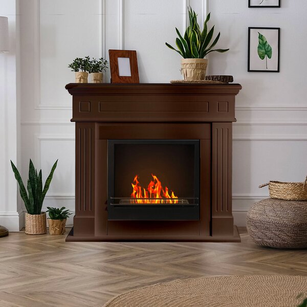 Camino a Bioetanolo da Pavimento 110x36x100 cm Cambridge in Legno Marrone