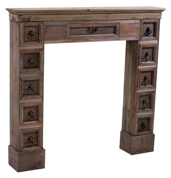 Cornice Camino in Legno 11 Cassetti 108x18x101cm Frame Marrone