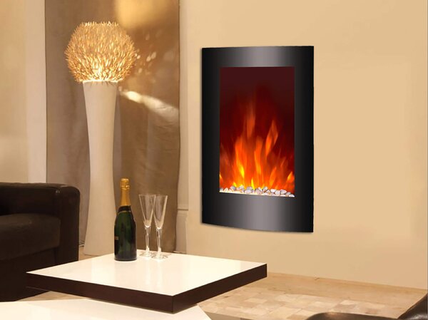 Camino Elettrico da Parete Effetto Fiamma 2000W Vannini Eros Nero