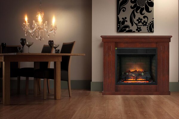 Camino Elettrico da Pavimento Effetto Fiamma 2000W Vannini Chiara Slim Noce