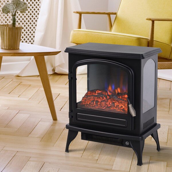 Camino Elettrico da Terra 41x25,4x52 cm 750/1500W Effetto Fiamma Nero