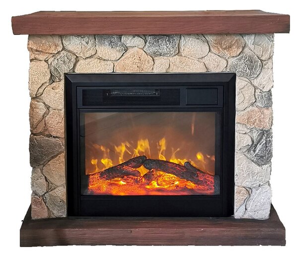 Camino Elettrico da Pavimento 90x30x80 cm Effetto Fiamma 1800W Vannini Sasso