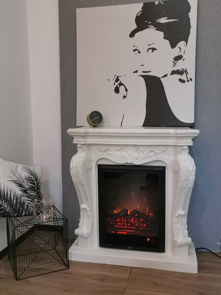 Camino Elettrico da Pavimento 89x34x93 cm Effetto Fiamma 1800W Vannini Impero Bianco