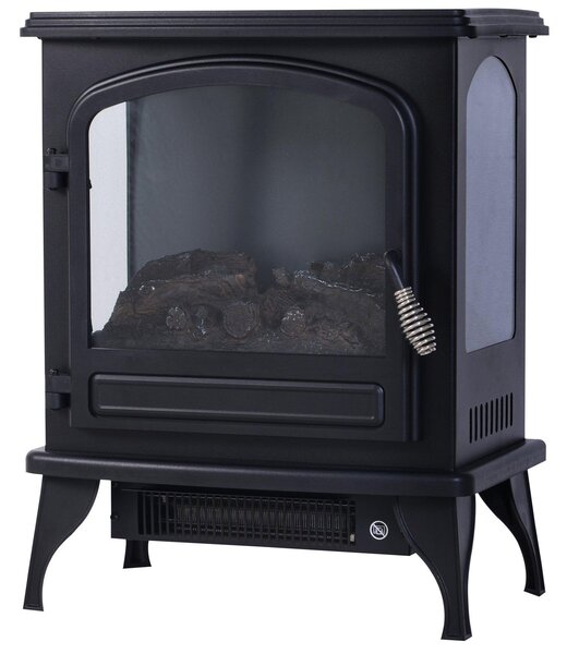 Camino Elettrico da Terra 41x25,4x52 cm 750/1500W Effetto Fiamma Nero