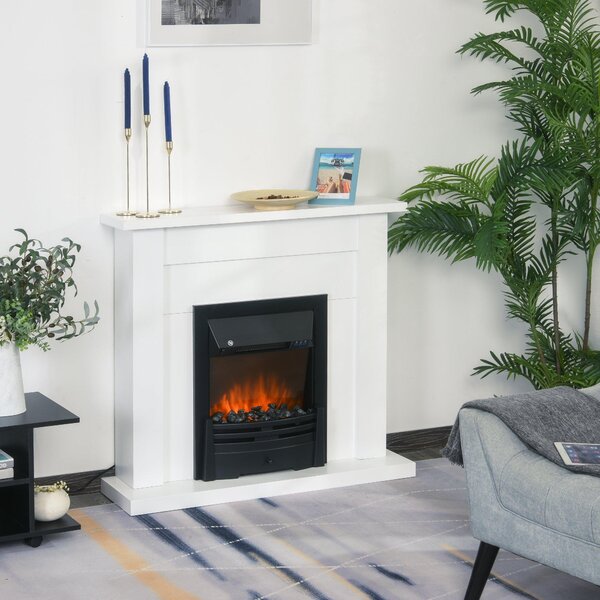 Camino Elettrico da Pavimento 102x30x95 cm Effetto Fiamma 2000W Bianco